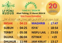 Jadwal Imsakiyah untuk Wilayah Kudus, 20 Ramadan 1445 H