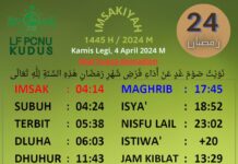 Jadwal Imsakiyah untuk Wilayah Kudus, 24 Ramadan 1445 H