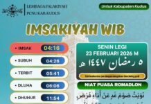 Jadwal Imsakiyah untuk Wilayah Kudus, 5 Ramadan 1447 H