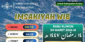 Jadwal Imsakiyah untuk Wilayah Kudus, 14 Ramadan 1447 H