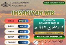 Jadwal Imsakiyah untuk Wilayah Kudus, 12 Ramadan 1447 H