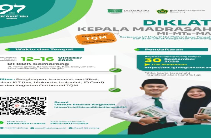 Diklat Kepala Madrasah LP Ma’arif NU Jateng Diundur 12–16 Oktober 2026